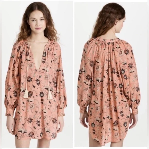 Ulla Johnson Women’s Biarrizt Tunic Floral Peach Mini dress Size M. - Picture 1 of 11